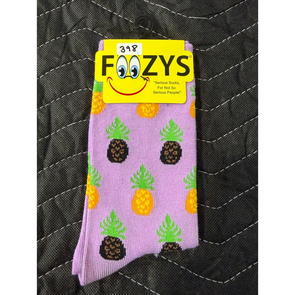 Foozys Pineapple Crew Socks Women Size 9-11 Purple NWT Novelty Tropical Fruit